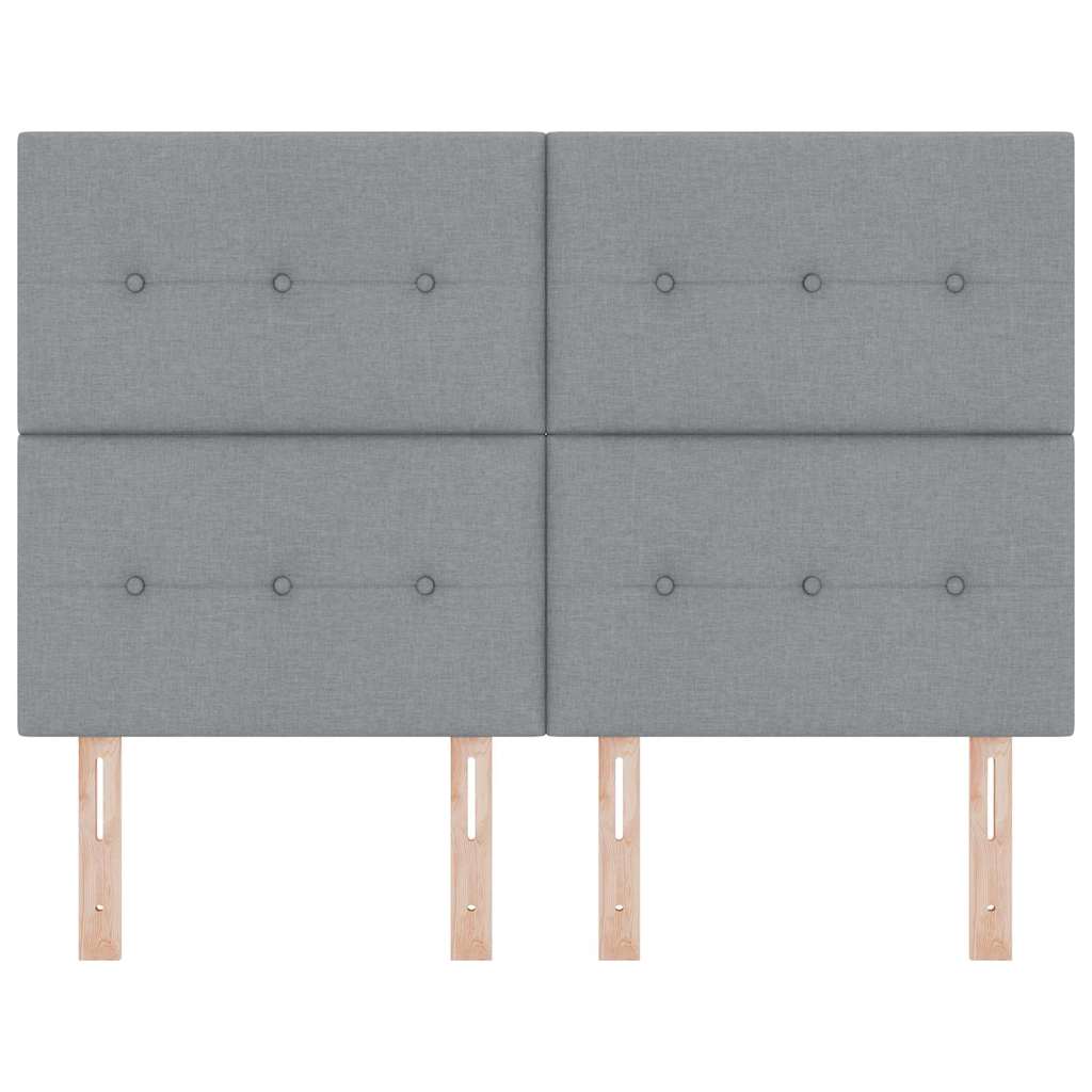 LED sengegavl med LED-lysstrimler Lysegrå 144 cm Stof