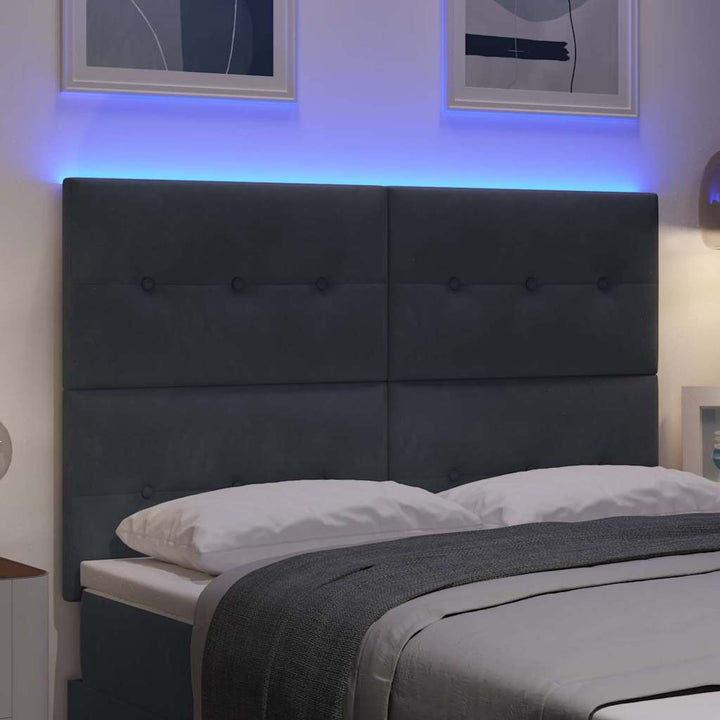 LED sengegavl med LED-lysstrimler Grå 144 cm Fløjl