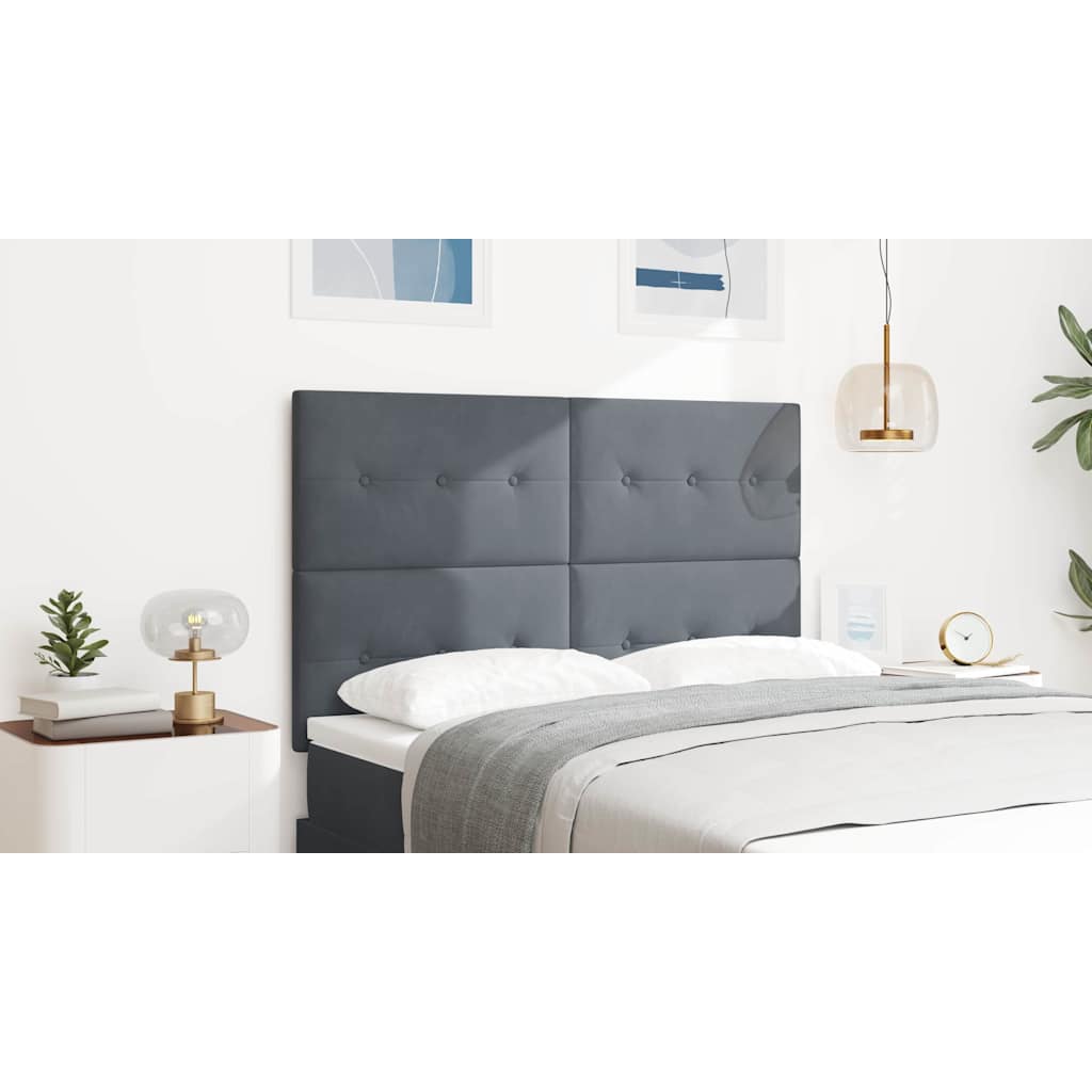 LED sengegavl med LED-lysstrimler Grå 144 cm Fløjl