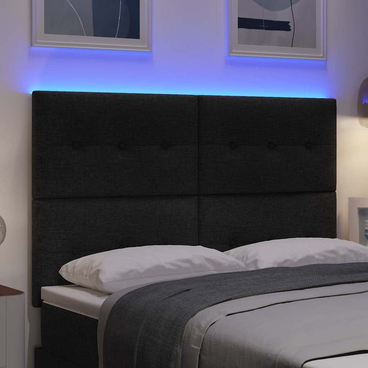 LED sengegavl med LED-lysstrimler Sort 160 cm Stof