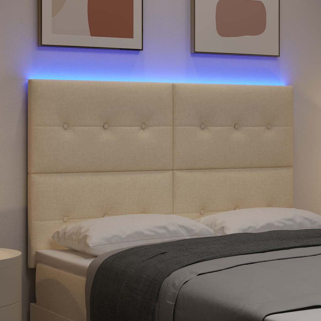 LED sengegavl med LED-lysstrimler Creme 160 cm Stof