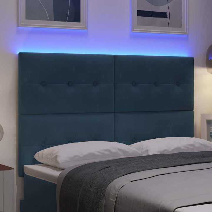 LED sengegavl med LED-lysstrimler Blå 160 cm Fløjl