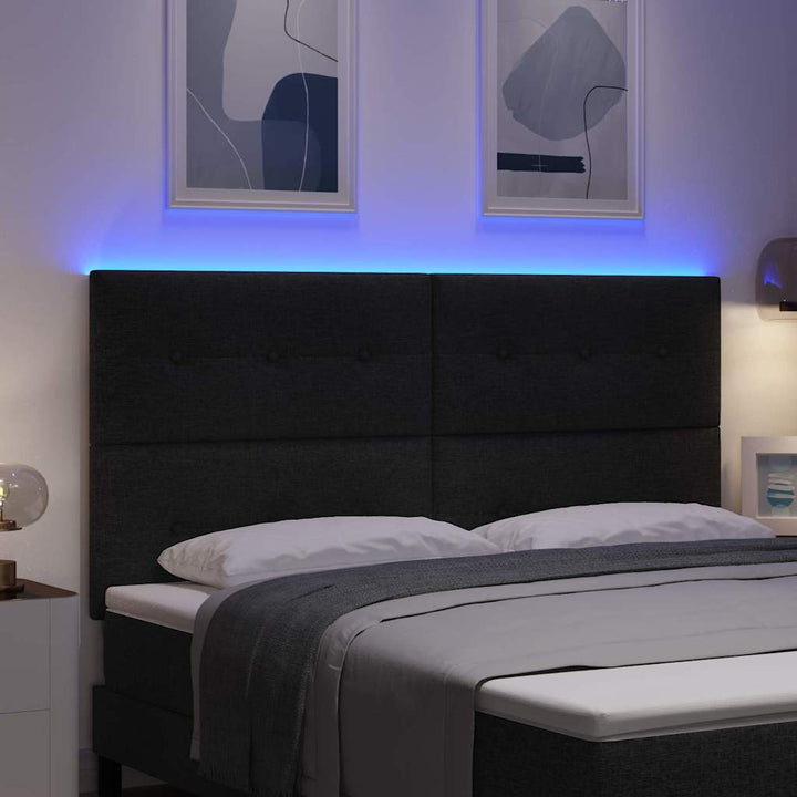 LED sengegavl med LED-lysstrimler Sort 180 cm Stof