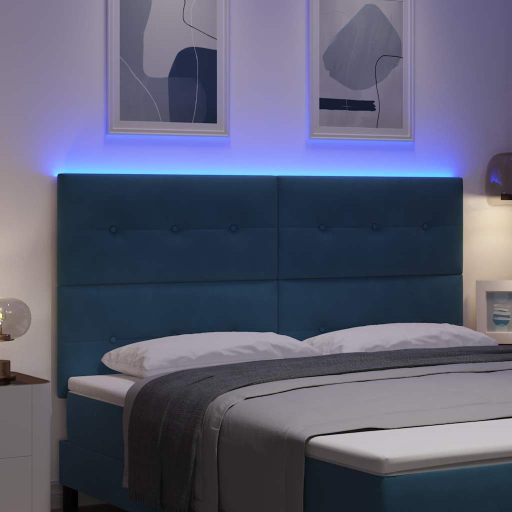 LED sengegavl med LED-lysstrimler Blå 180 cm Fløjl