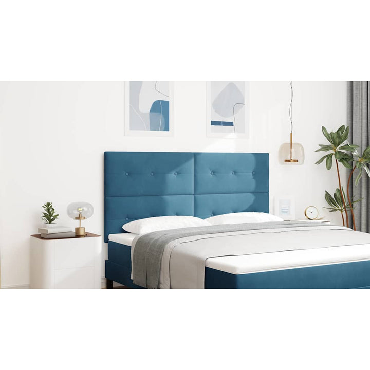 LED sengegavl med LED-lysstrimler Blå 180 cm Fløjl