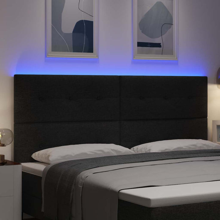 LED sengegavl med LED-lysstrimler Sort 200 cm Stof