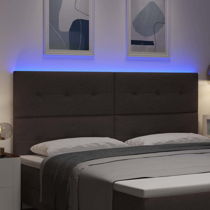 LED sengegavl med LED-lysstrimler Mørk Brun 200 cm Stof