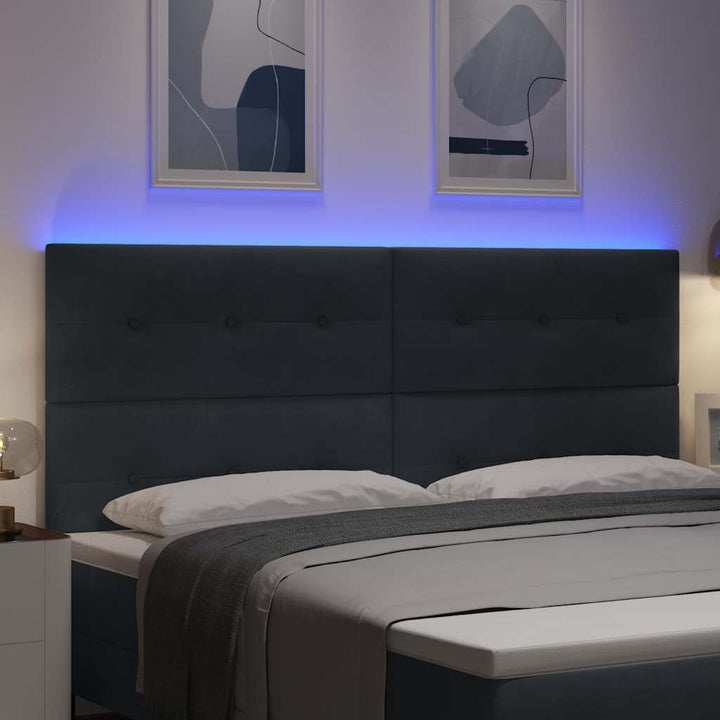 LED sengegavl med LED-lysstrimler Grå 200 cm Fløjl
