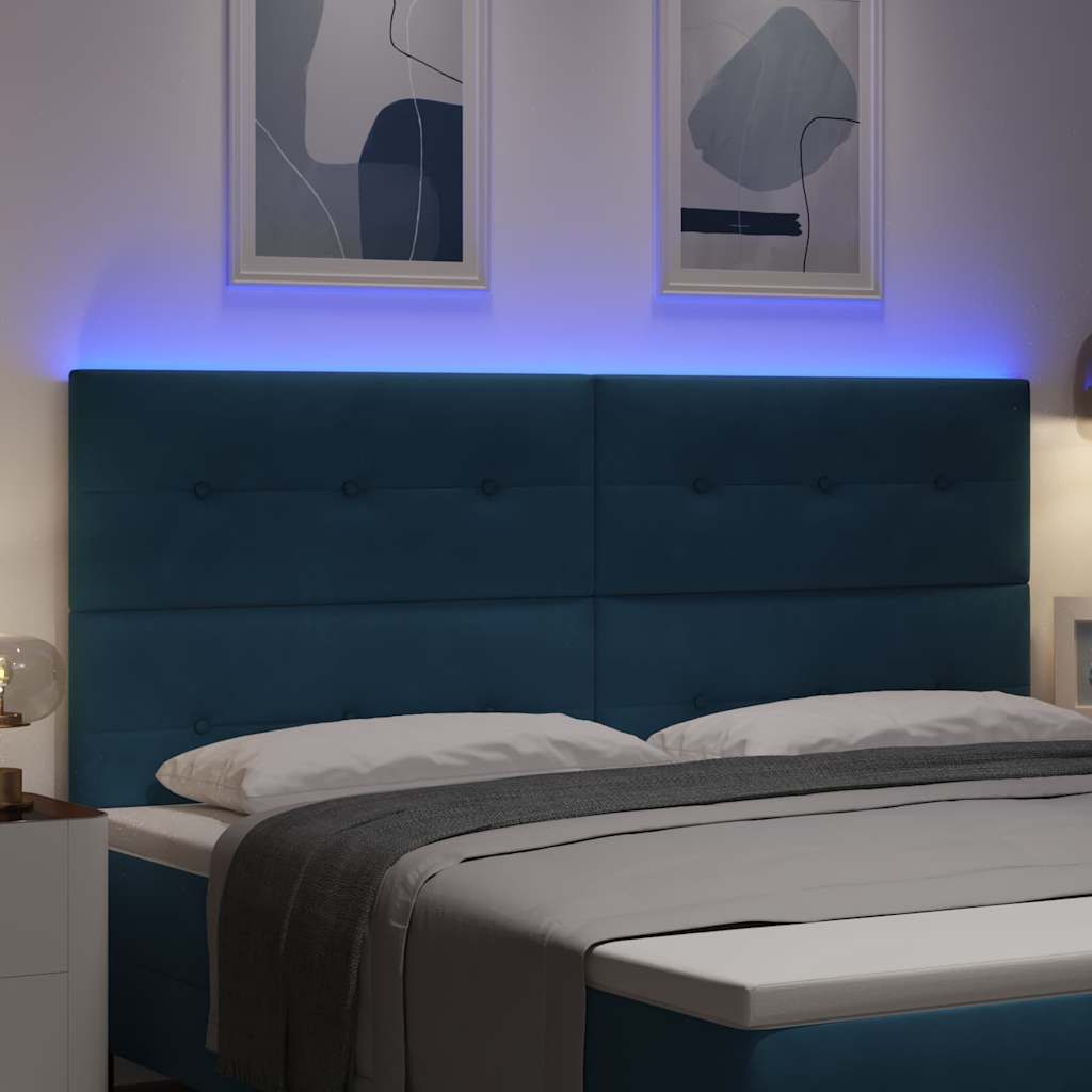 LED sengegavl med LED-lysstrimler Blå 200 cm Fløjl