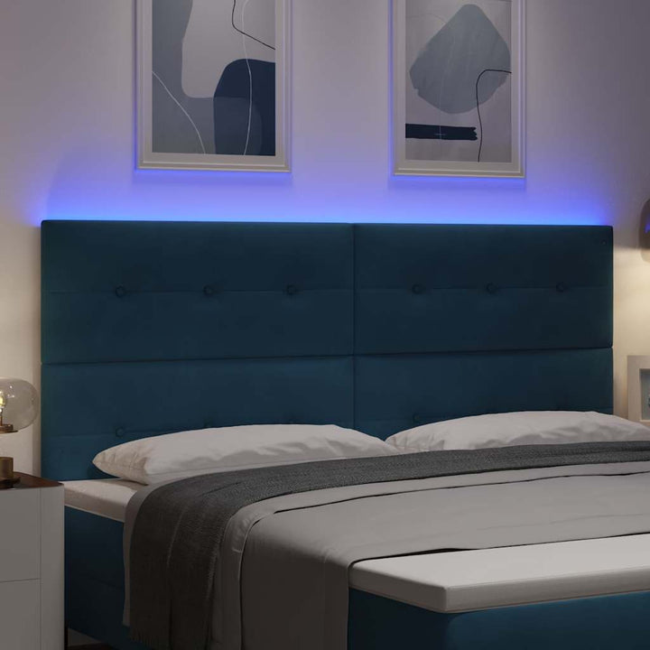 LED sengegavl med LED-lysstrimler Blå 200 cm Fløjl