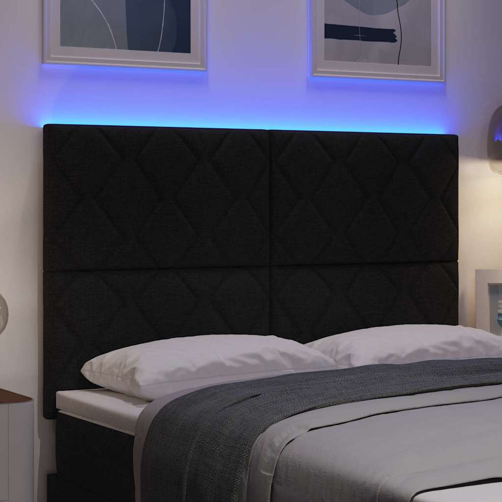 LED sengegavl Sort 144 cm Stof