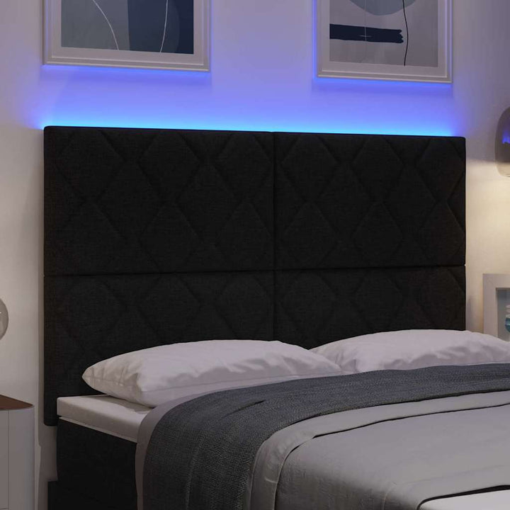 LED sengegavl Sort 144 cm Stof