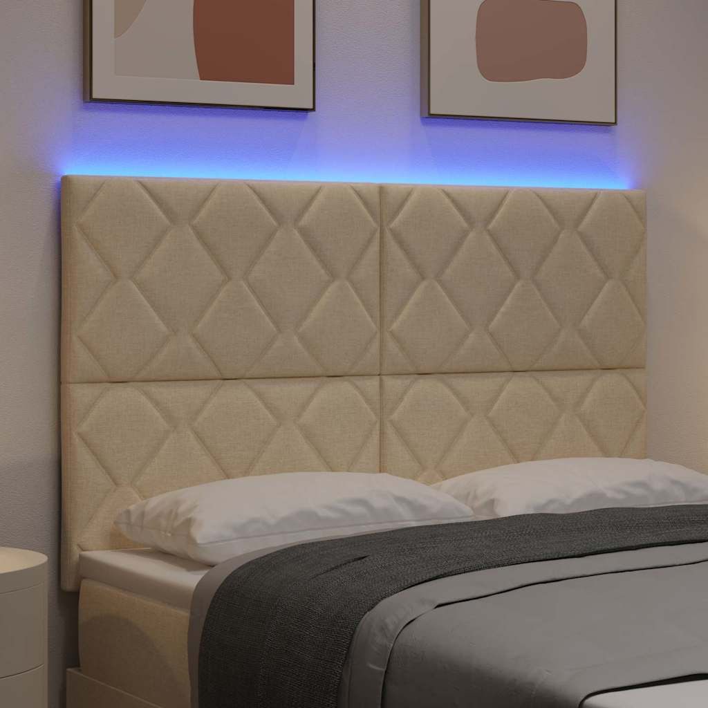 LED sengegavl Creme 160 cm Stof