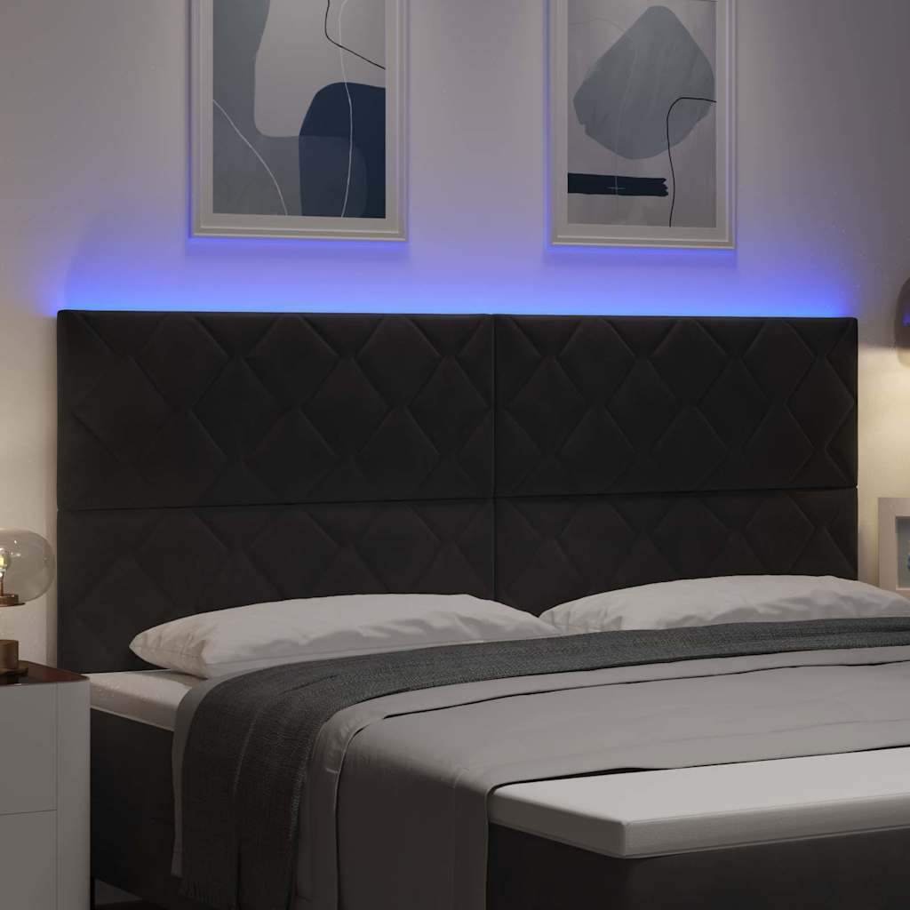 LED sengegavl Sort 200 cm Fløjl