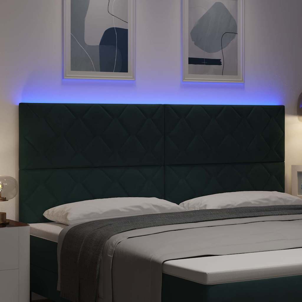 LED sengegavl Mørkegrøn 200 cm Fløjl
