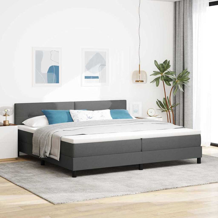 Box spring seng med hovedgærde Mørkegrå 200 x 200 cm Stof