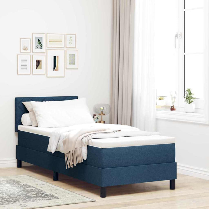Box spring seng med madras med hovedgærde Blå 80 x 200 cm Stof