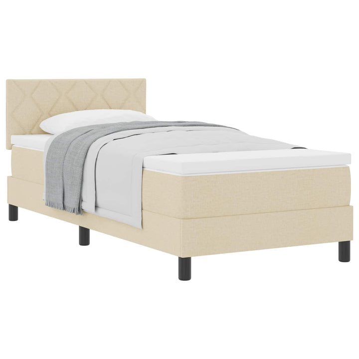 Box spring seng med hovedgærde Creme 90 x 190 cm Stof