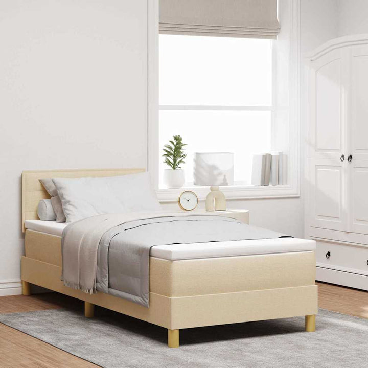 Box spring seng med pude med hovedgærde Creme 90 x 200 cm Stof