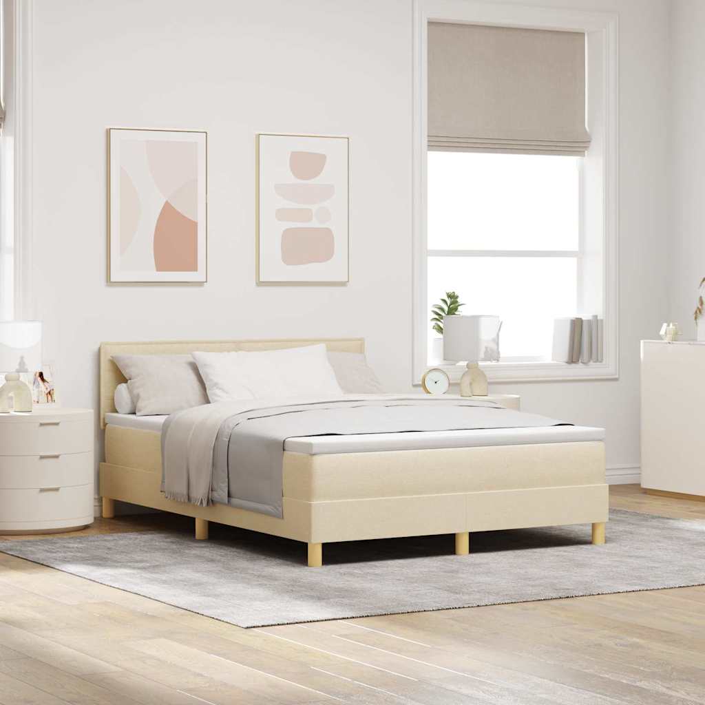 Box spring seng med pude med hovedgærde Creme 140 x 200 cm Stof