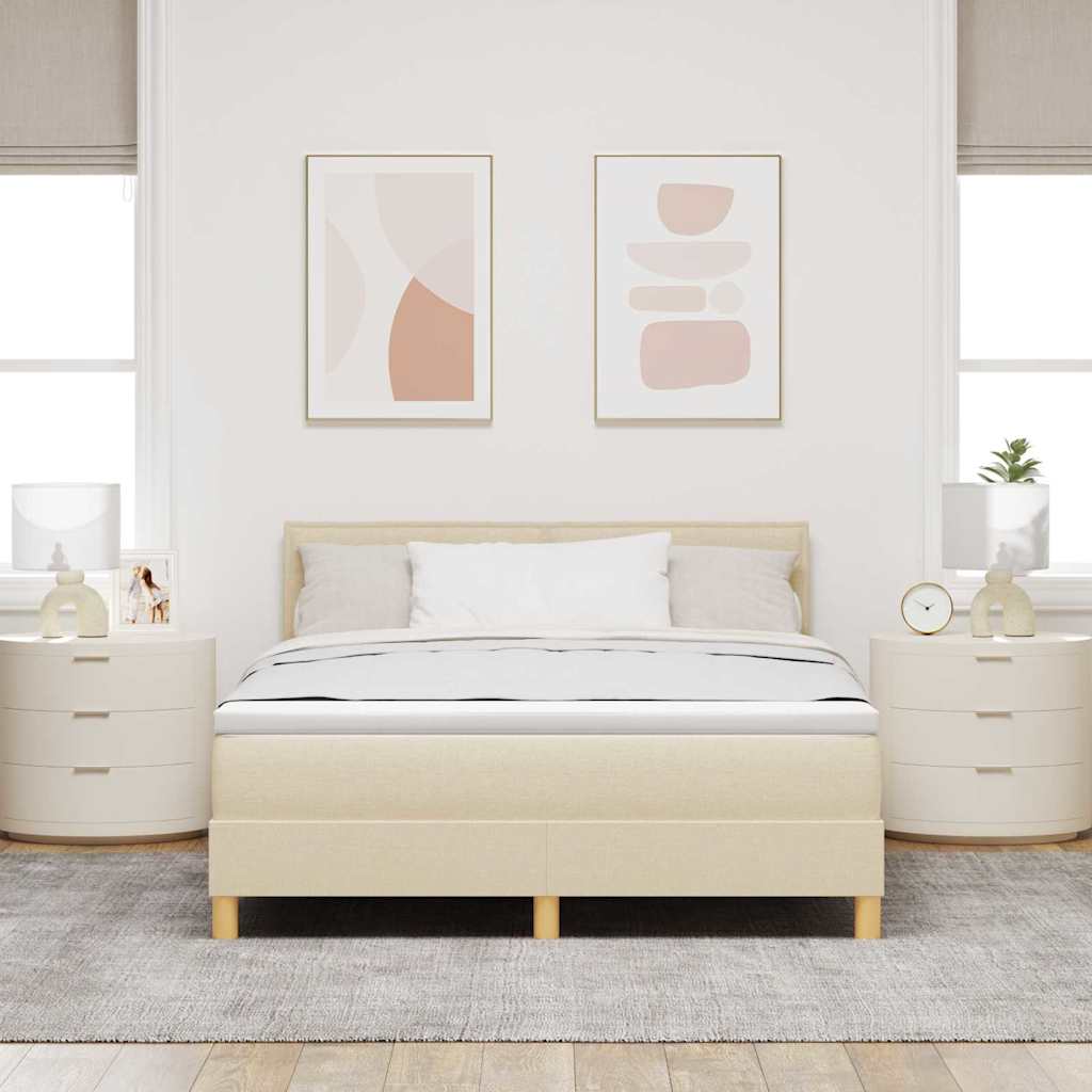 Box spring seng med pude med hovedgærde Creme 160 x 200 cm Stof