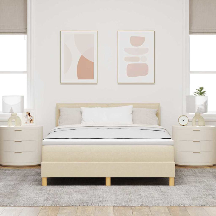 Box spring seng med pude med hovedgærde Creme 160 x 200 cm Stof