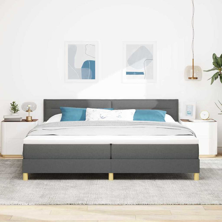 Box spring seng med pude Mørkegrå 200 x 200 cm Stof