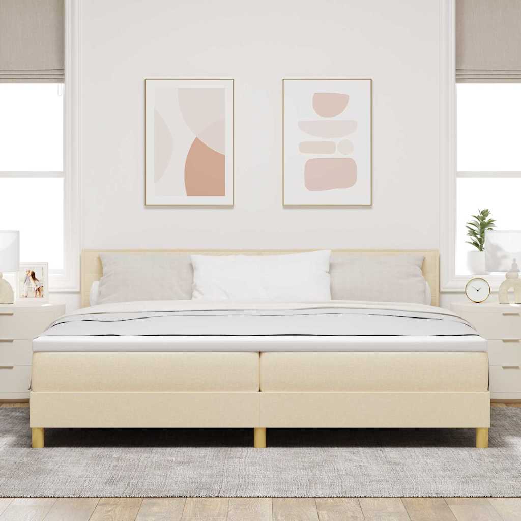 Box spring seng med pude med hovedgærde Creme 200 x 200 cm Stof