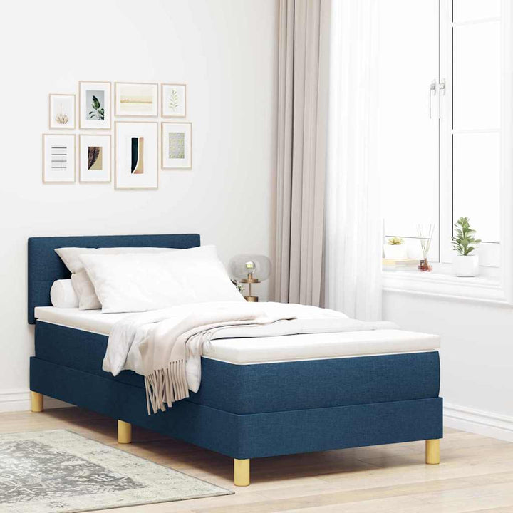 Box spring seng med pude med hovedgærde Blå 90 x 190 cm Stof
