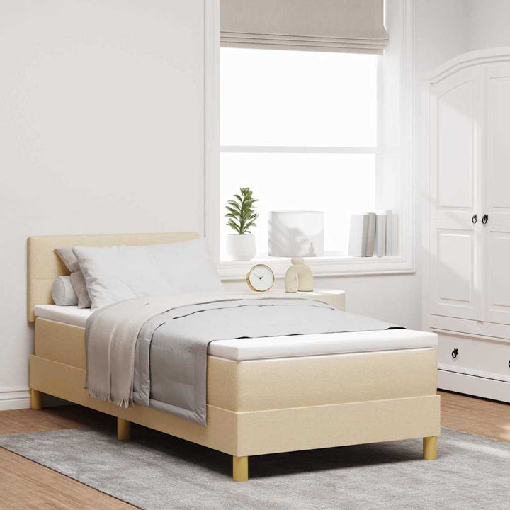 Box spring seng med pude med hovedgærde Creme 100 x 200 cm Stof