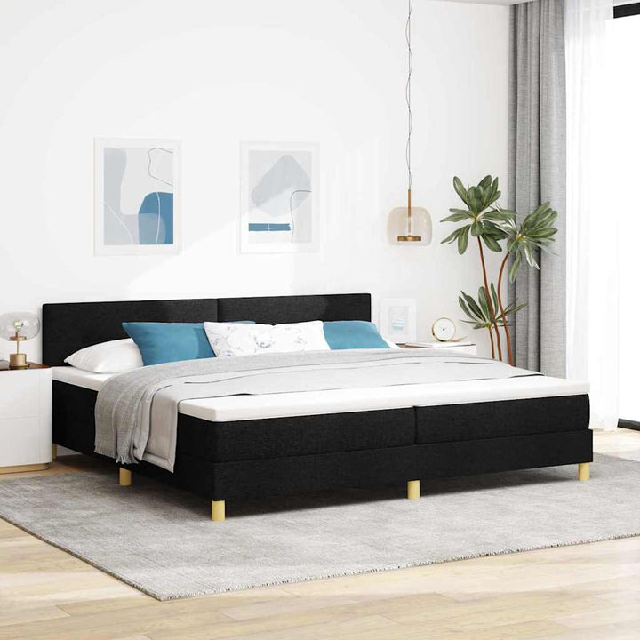 Box spring seng med pude med hovedgærde Sort 200 x 200 cm Stof