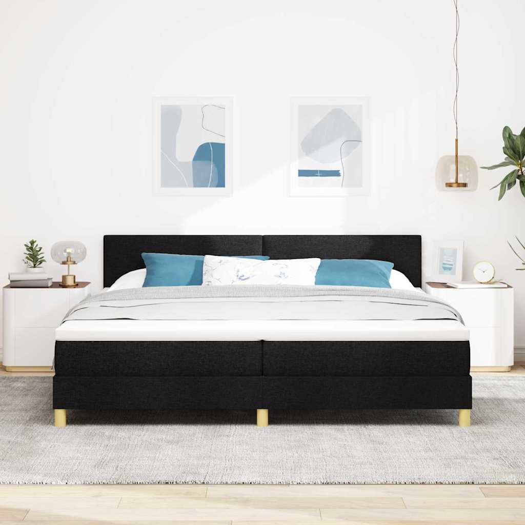 Box spring seng med pude med hovedgærde Sort 200 x 200 cm Stof