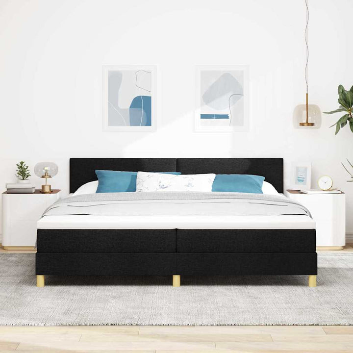 Box spring seng med pude med hovedgærde Sort 200 x 200 cm Stof