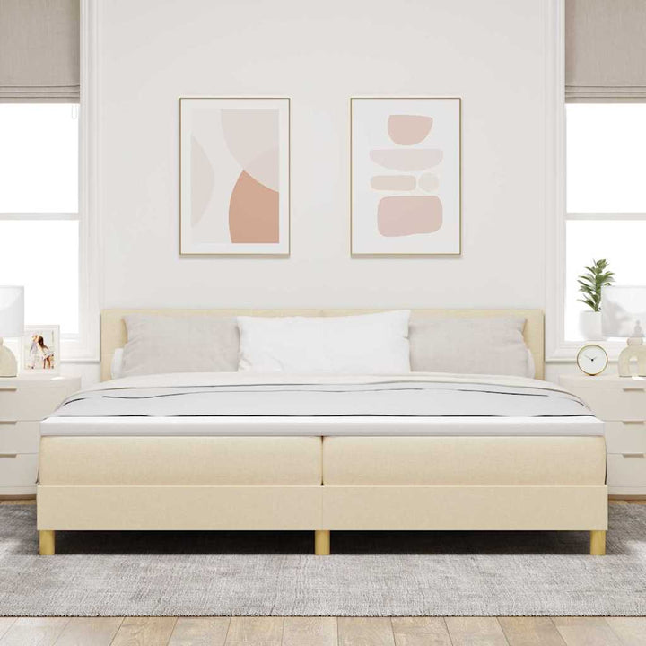 Box spring seng med pude med hovedgærde Creme 200 x 200 cm Stof