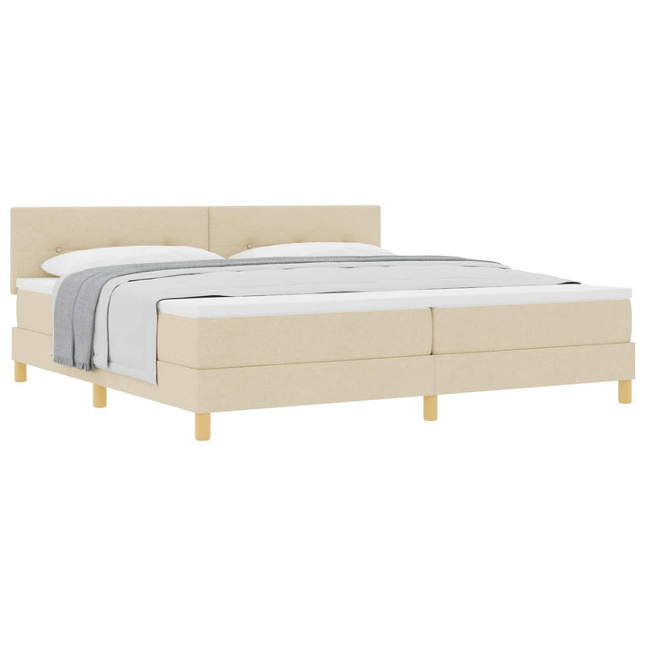 Box spring seng med pude med hovedgærde Creme 200 x 200 cm Stof