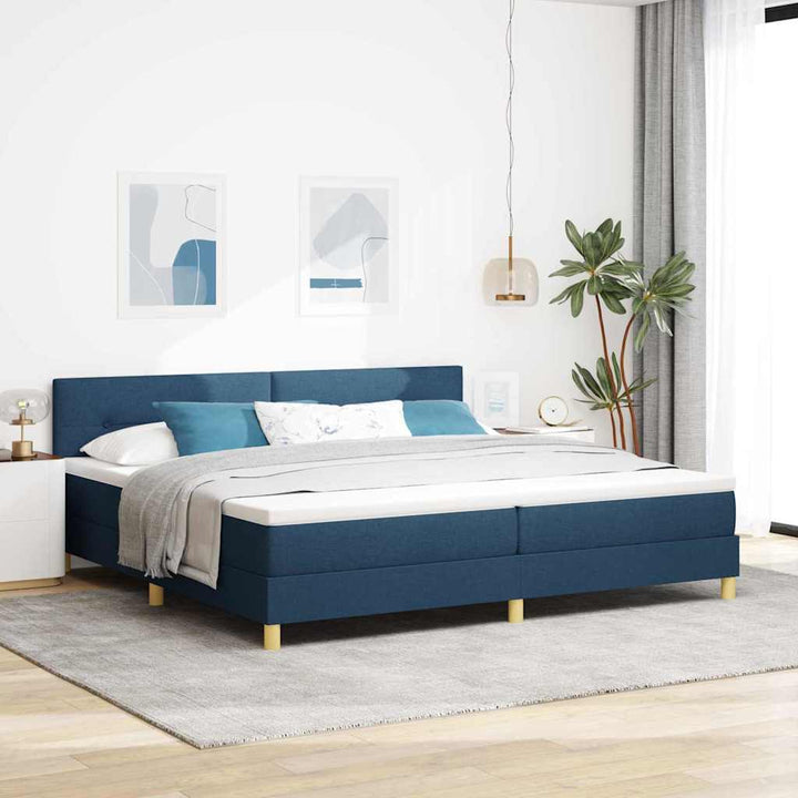 Box spring seng med pude med hovedgærde Blå 200 x 200 cm Stof