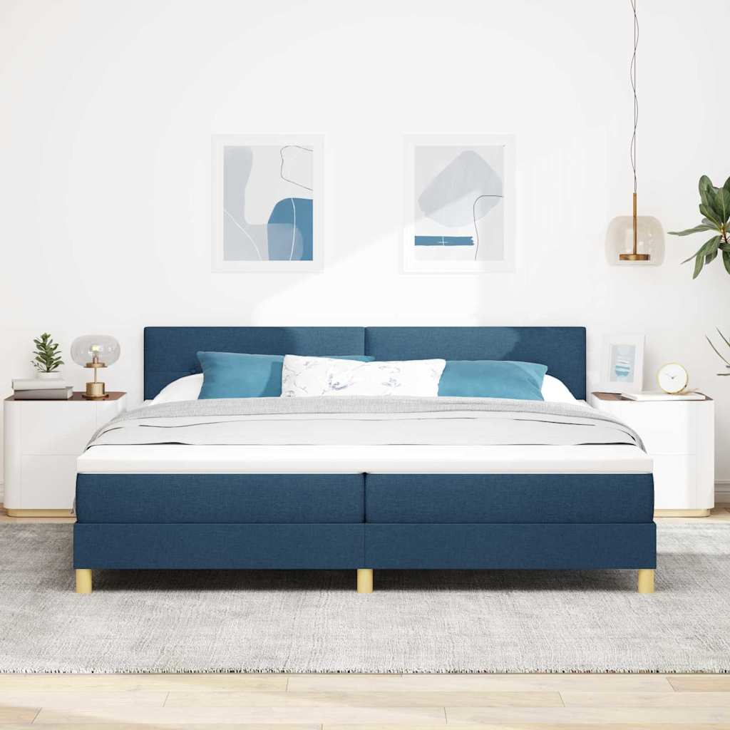 Box spring seng med pude med hovedgærde Blå 200 x 200 cm Stof