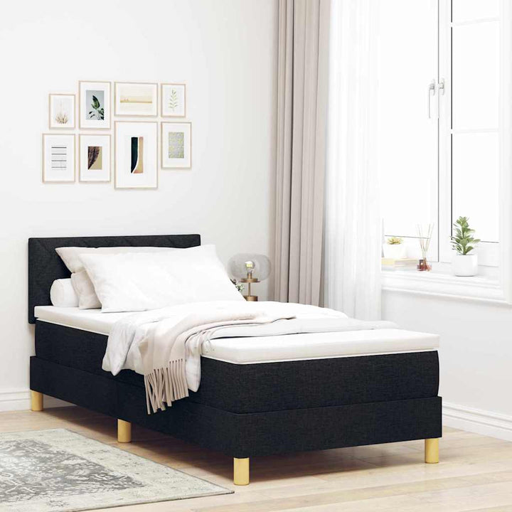 Box spring seng med pude med hovedgærde Sort 90 x 190 cm Stof
