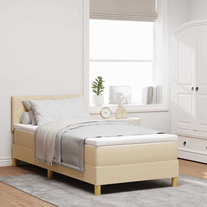 Box spring seng med pude med hovedgærde Creme 90 x 190 cm Stof