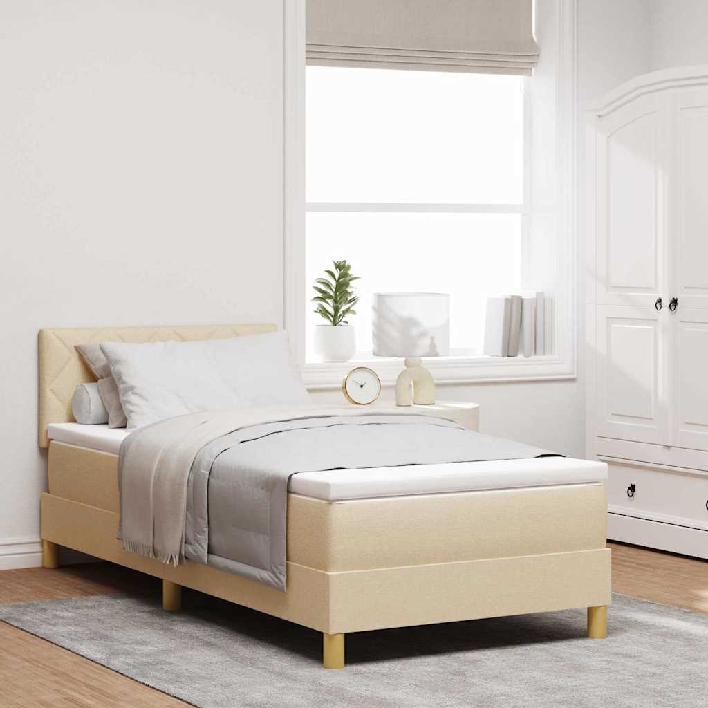 Box spring seng med pude med hovedgærde Creme 100 x 200 cm Stof