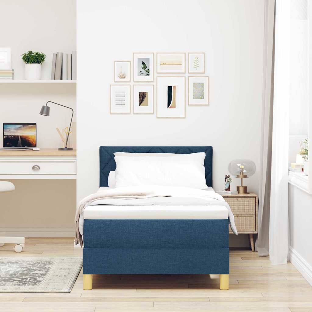 Box spring seng med pude med hovedgærde Blå 100 x 200 cm Stof