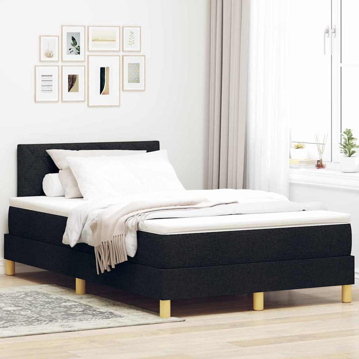 Box spring seng med pude med hovedgærde Sort 120 x 200 cm Stof