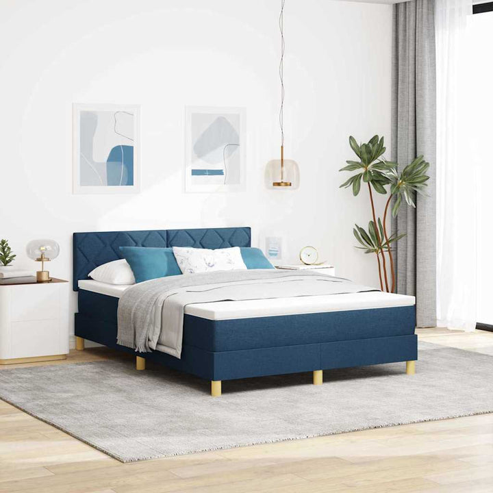 Box spring seng med pude med hovedgærde Blå 140 x 190 cm Stof