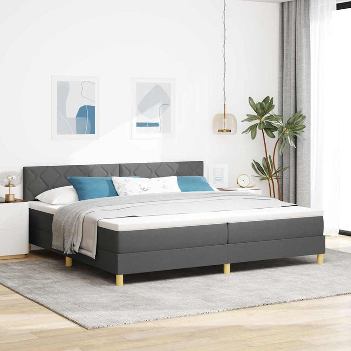 Box spring seng med pude Mørkegrå 200 x 200 cm Stof