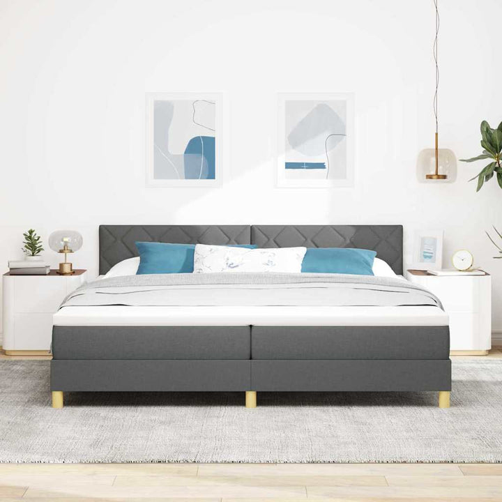 Box spring seng med pude Mørkegrå 200 x 200 cm Stof
