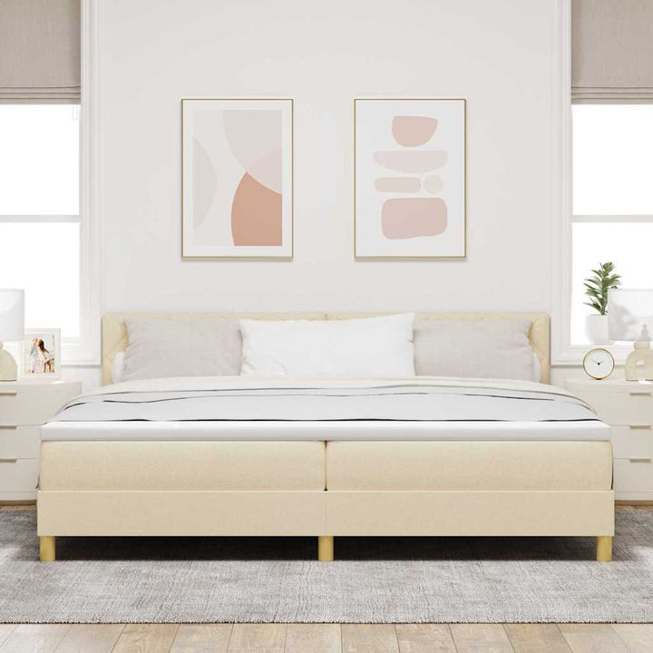 Box spring seng med pude med hovedgærde Creme 200 x 200 cm Stof