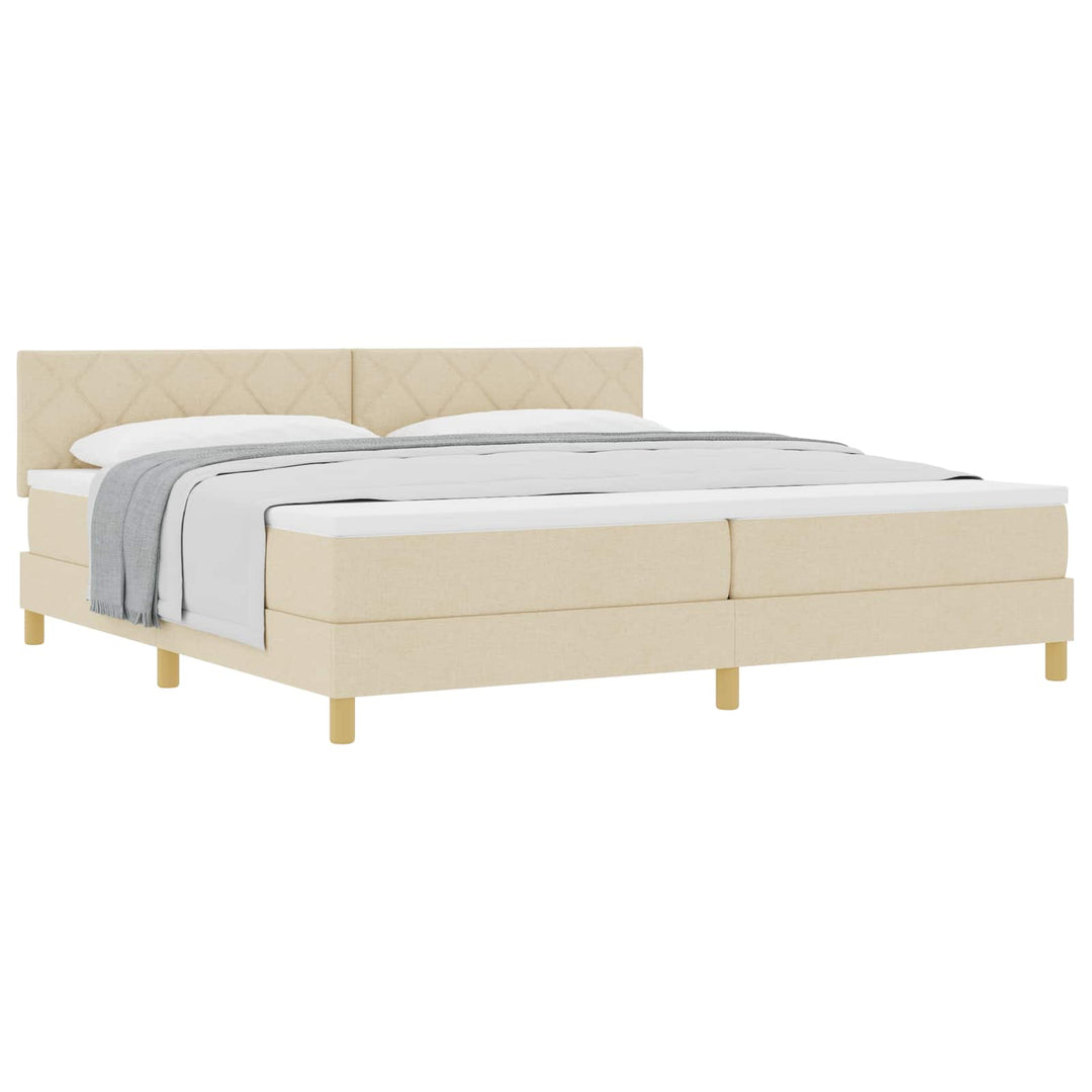 Box spring seng med pude med hovedgærde Creme 200 x 200 cm Stof