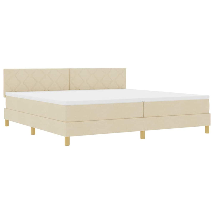 Box spring seng med pude med hovedgærde Creme 200 x 200 cm Stof