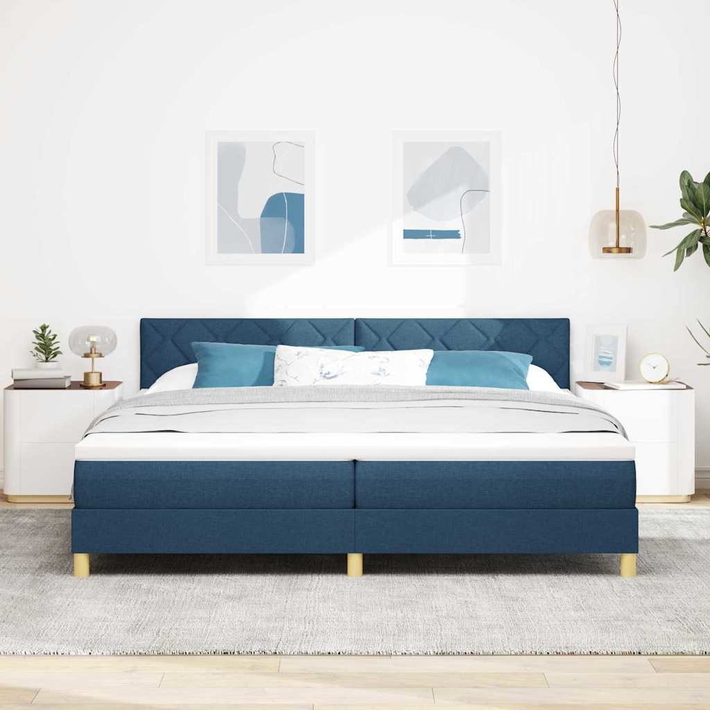 Box spring seng med pude med hovedgærde Blå 200 x 200 cm Stof