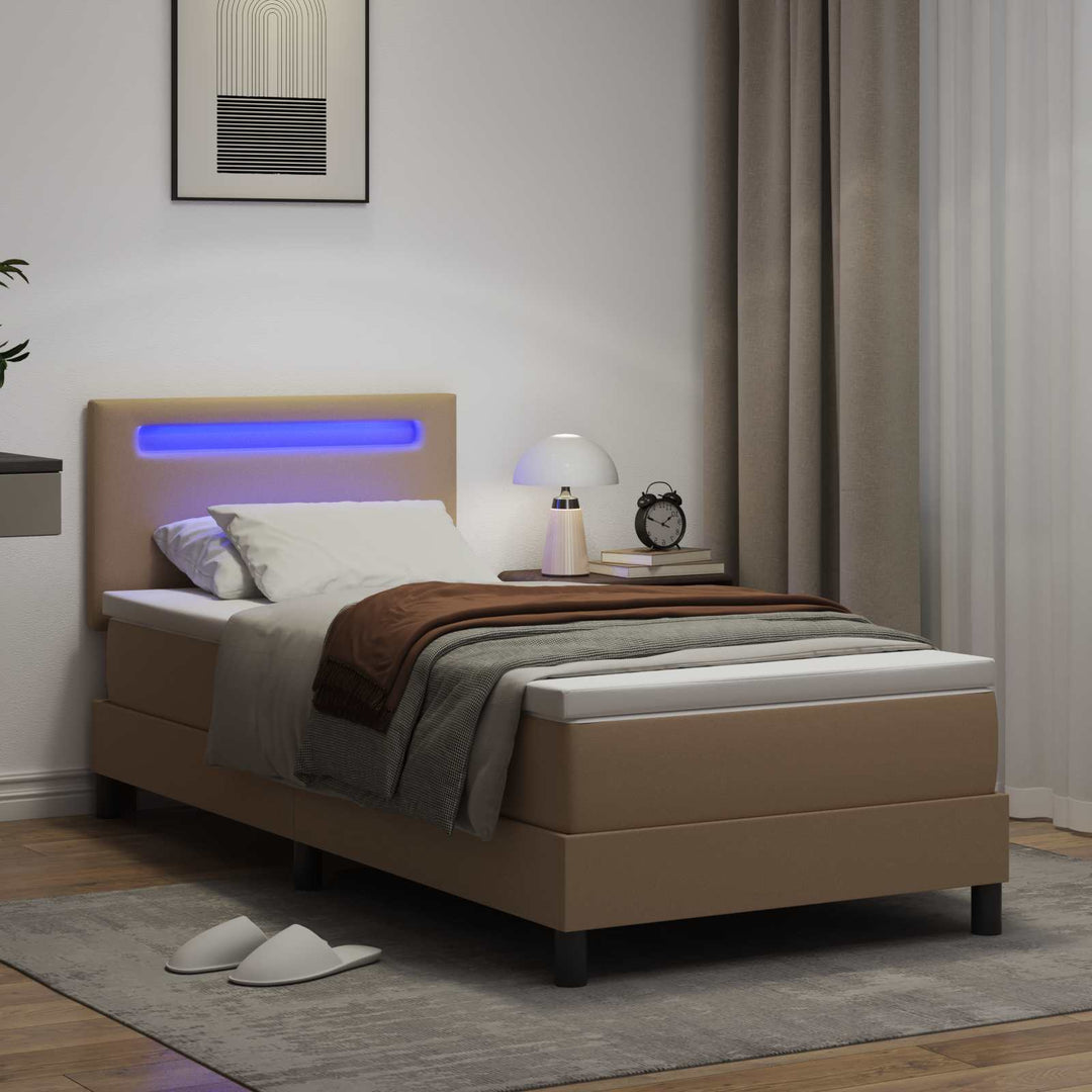 Box spring seng med madras Cappuccino 90 x 190 cm Kunstlæder